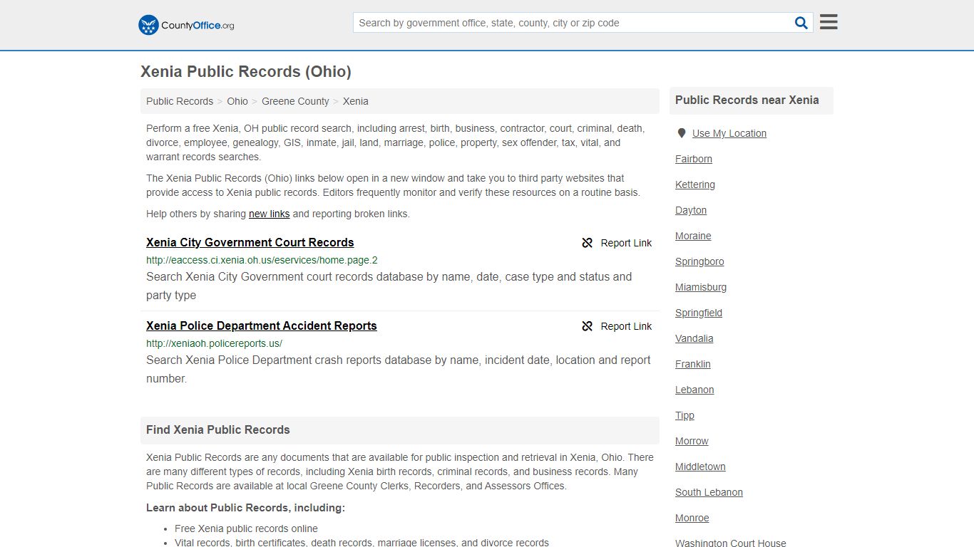 Public Records - Xenia, OH (Business, Criminal, GIS, Property & Vital ...